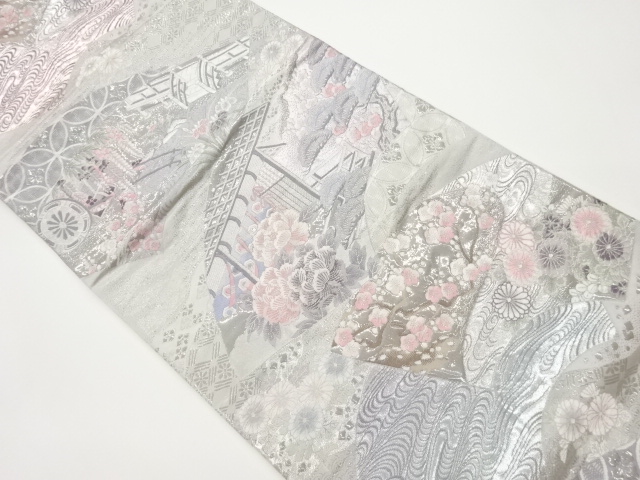 JAPANESE FUKURO OBI / PLATINUM​ FOIL / WOVEN FLOWERS